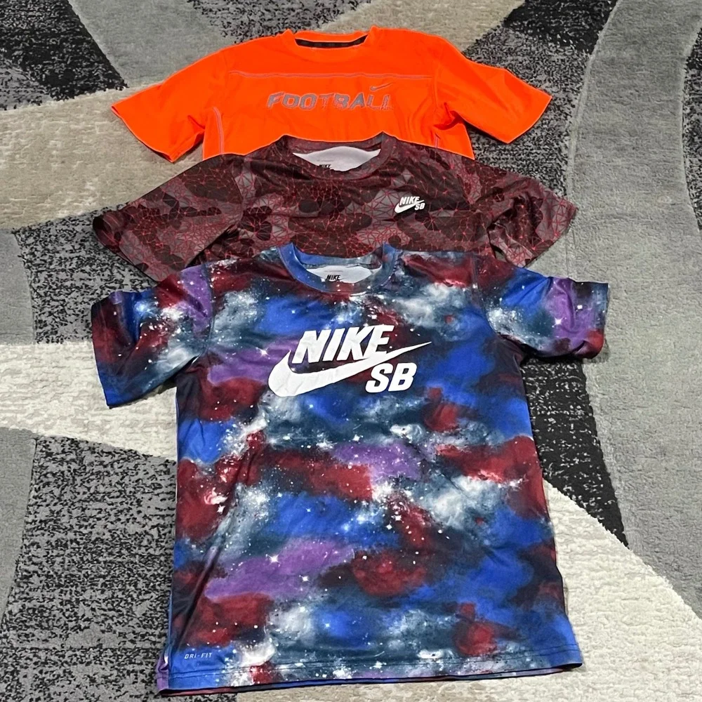 Nike SB Football Shirts Kids Large Red Blue Orange Dri-Fit Galaxy Camo Lot of 3